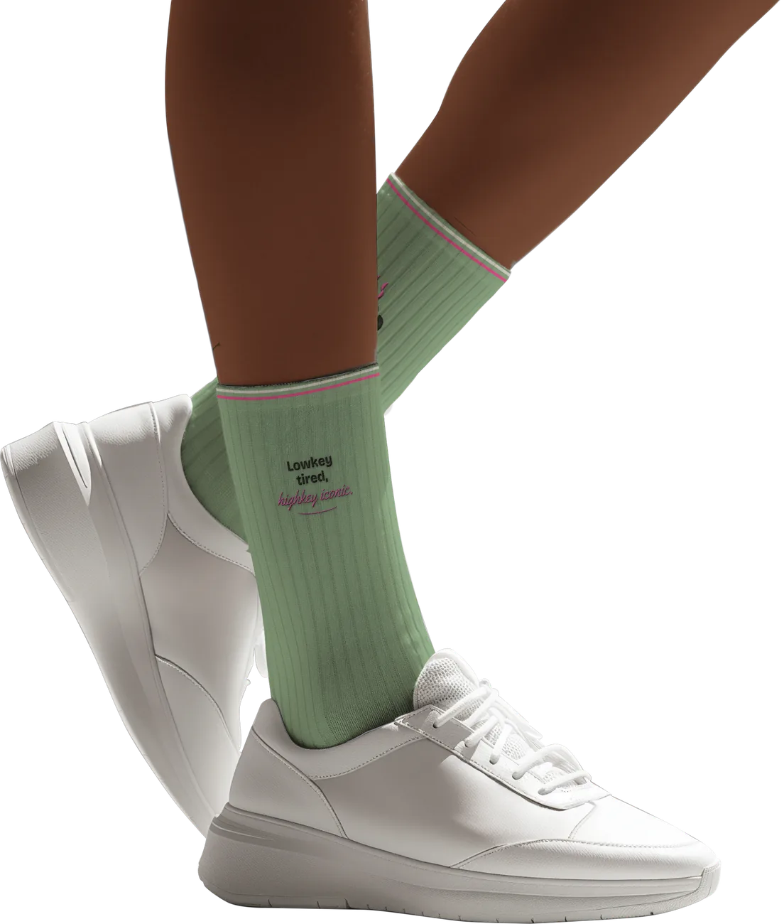 Lowkey Tired, Highkey Iconic socks on legs